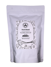 Coffee bag labeled 'Perk Blend' with branding on a white background